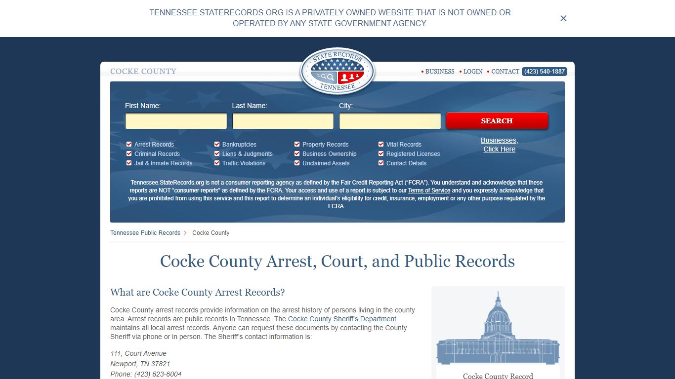 Cocke County Arrest, Court, and Public Records