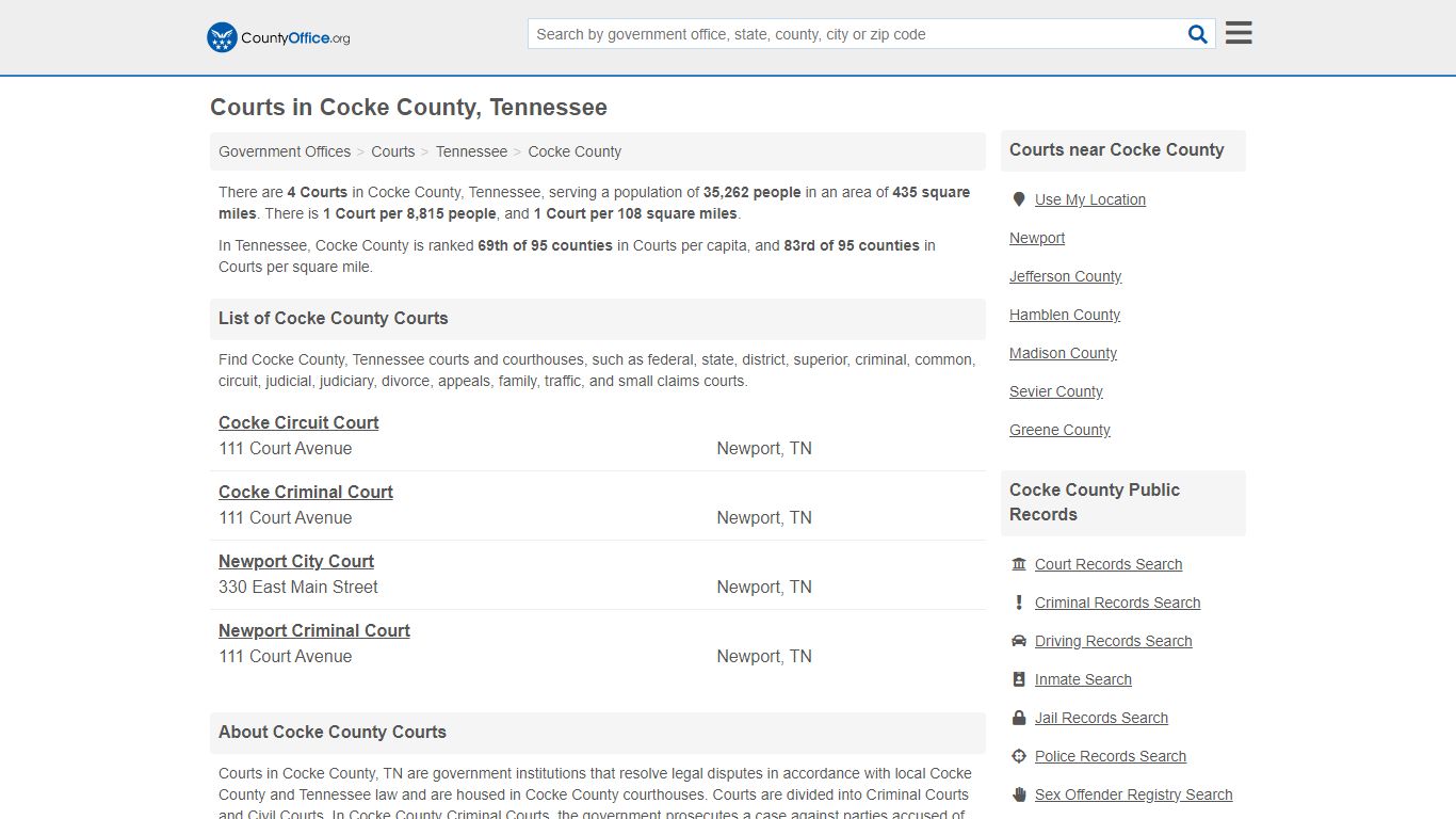 Courts - Cocke County, TN (Court Records & Calendars)