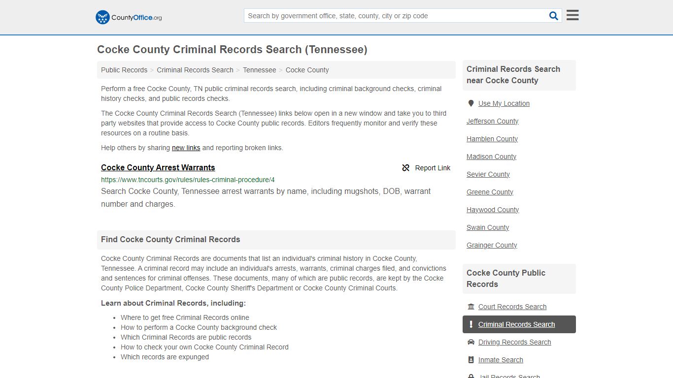 Criminal Records Search - Cocke County, TN (Arrests, Jails & Most ...